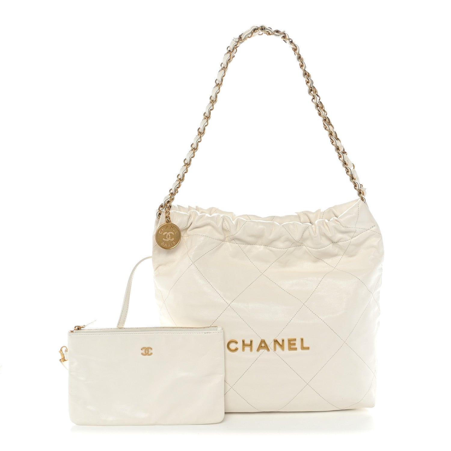 Shiny Calfskin Quilted Small Chanel 22 White