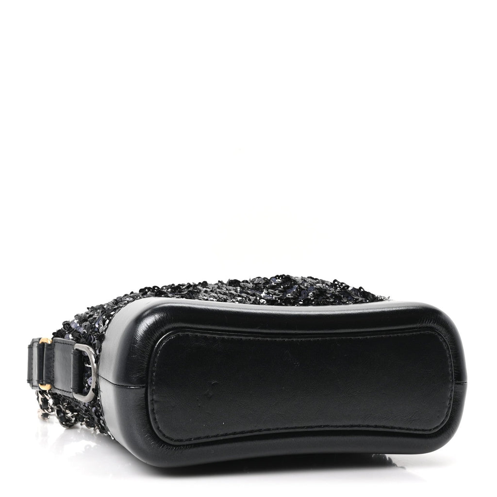 Sequin Calfskin Small Gabrielle Hobo Black Silver