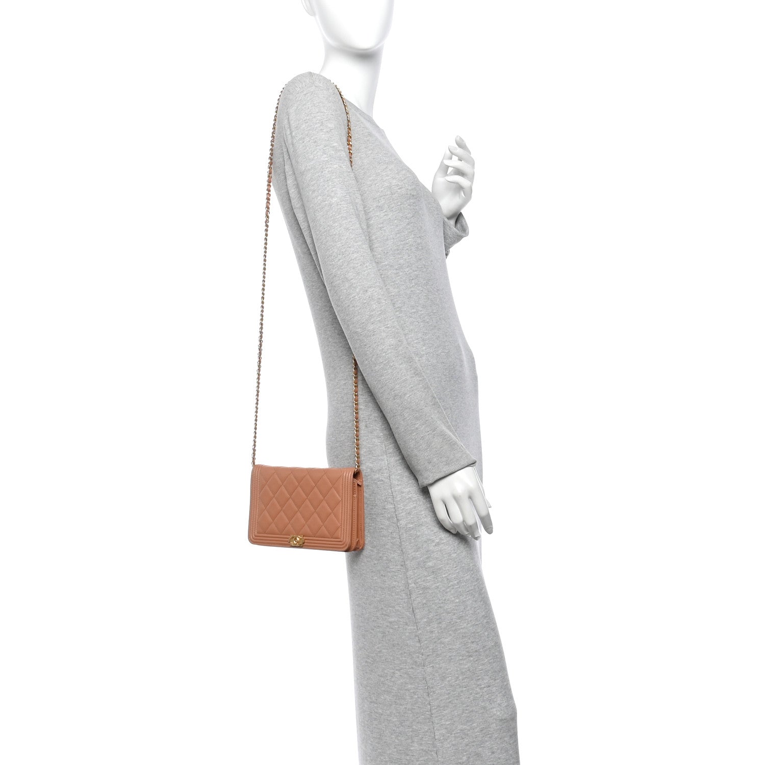 Lambskin Quilted Boy Wallet On Chain WOC Beige