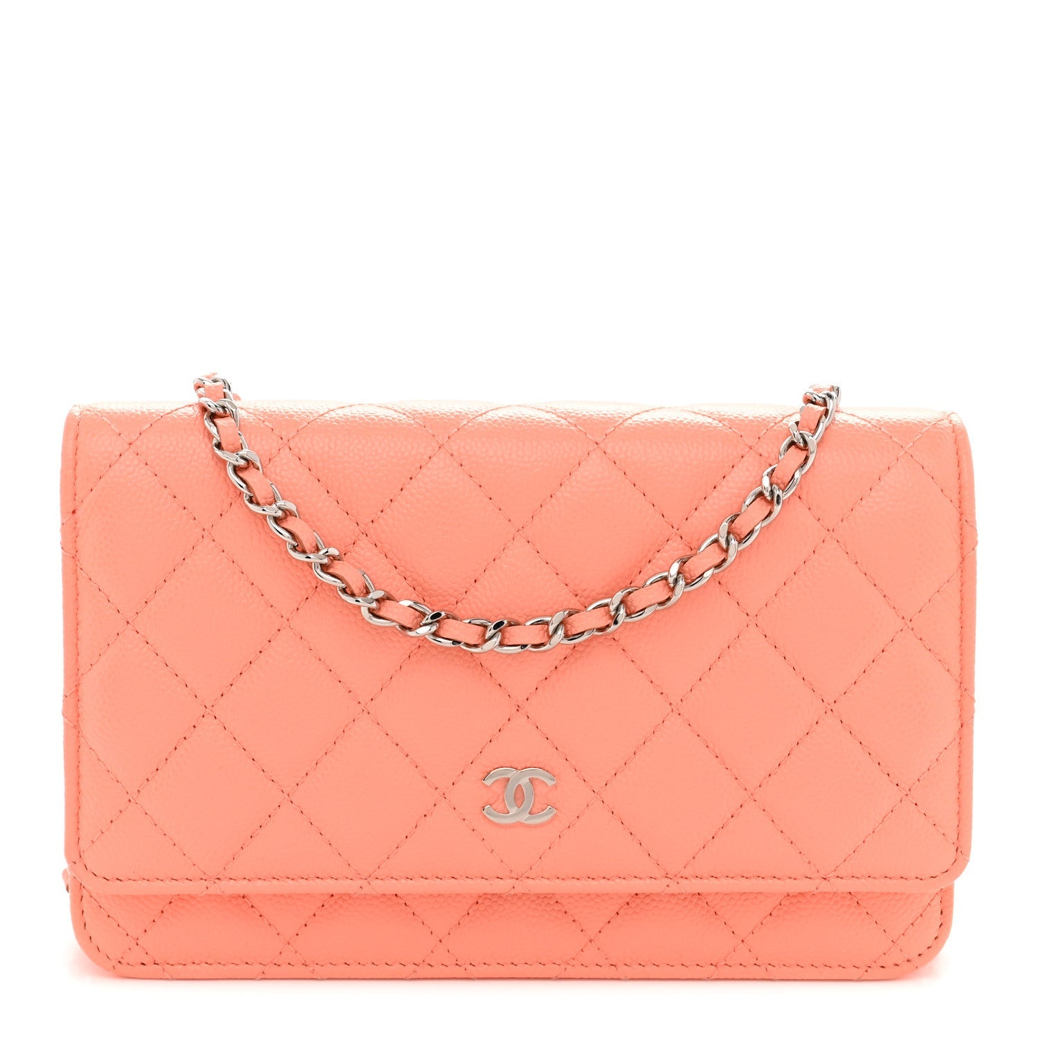Caviar Quilted Wallet on Chain WOC Coral
