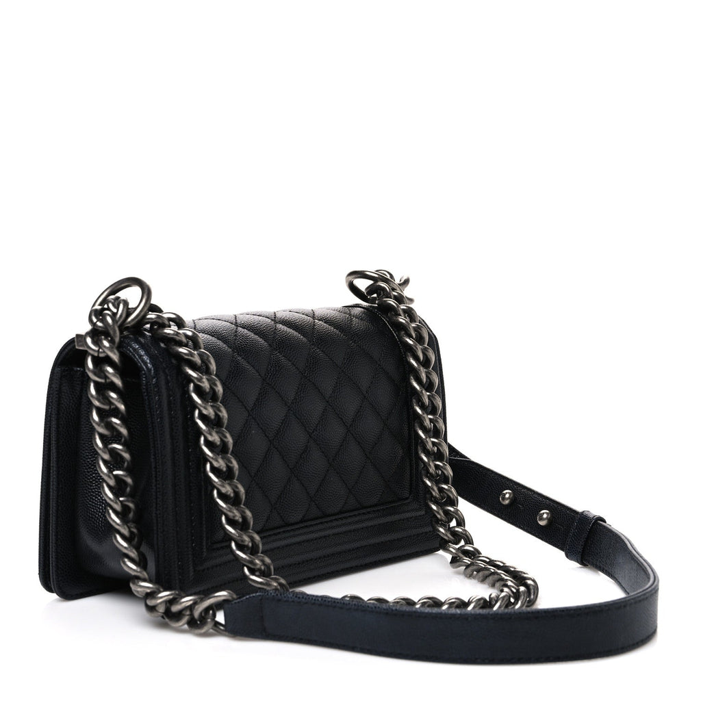 Caviar Quilted Small Boy Flap Black