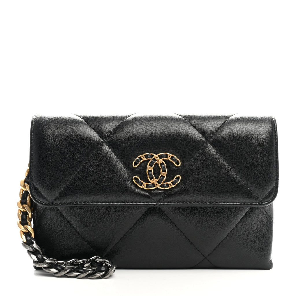 Lambskin Quilted Chanel 19 Flap Clutch Black