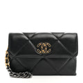 Lambskin Quilted Chanel 19 Flap Clutch Black