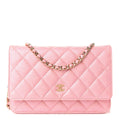 Iridescent Caviar Quilted Wallet on Chain WOC Rose Pink