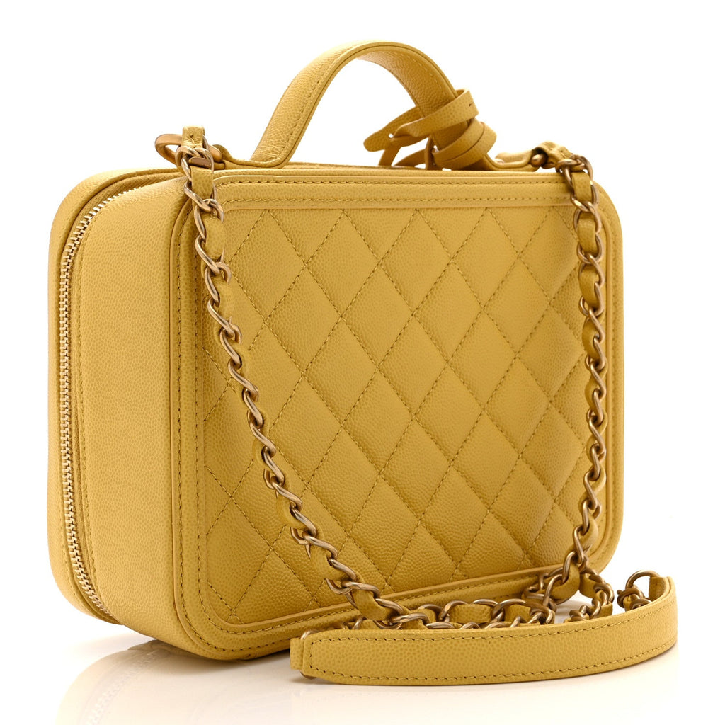Caviar Quilted Medium CC Filigree Vanity Case Yellow