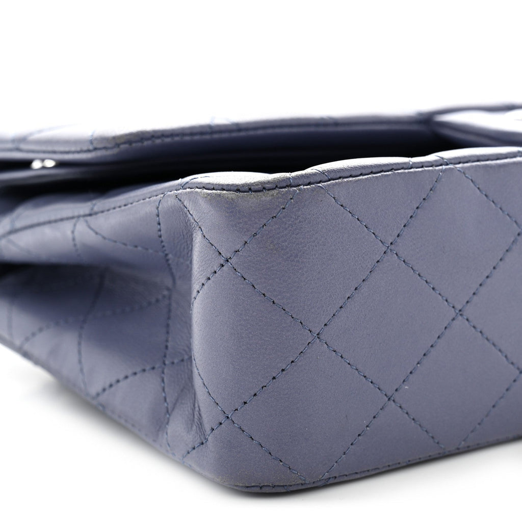 Lambskin Quilted Medium Double Flap Blue