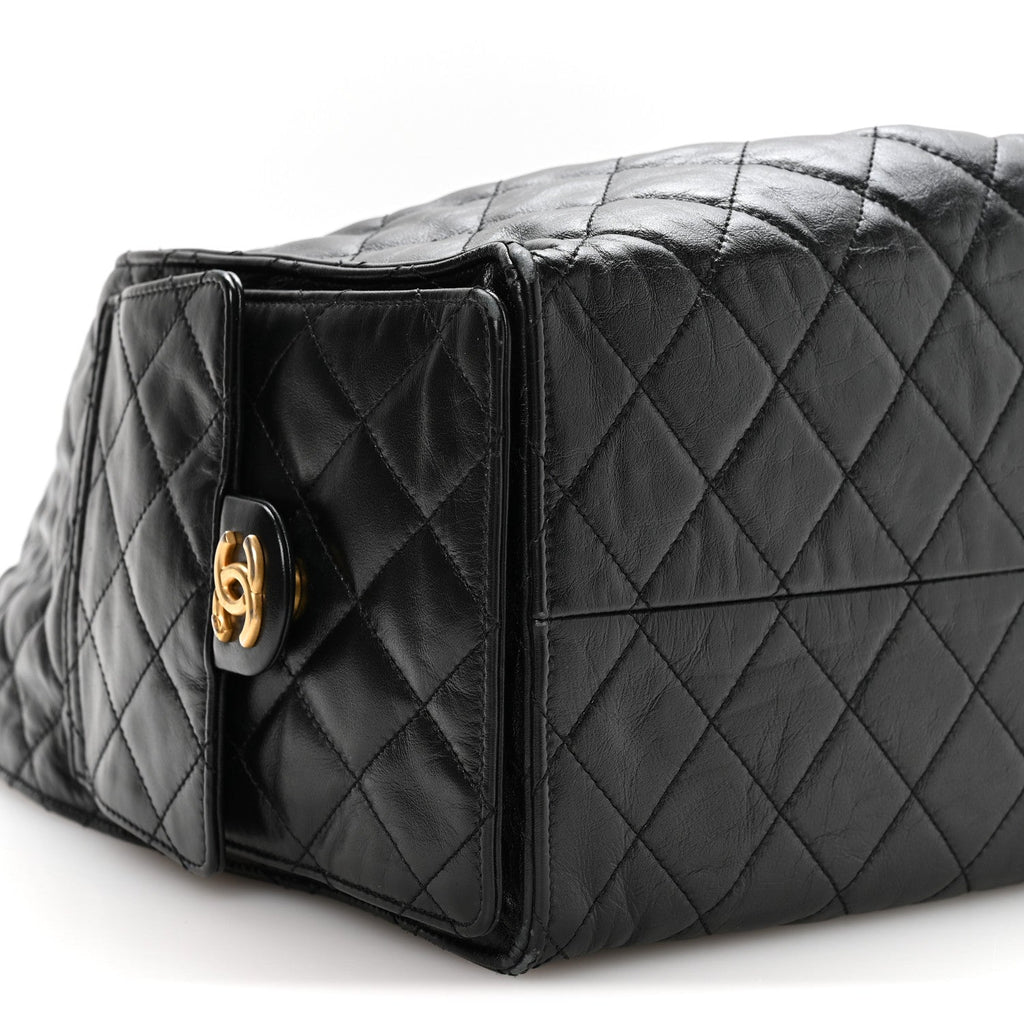 Shiny Crumpled Calfskin Quilted Medium Chanel 25 Handbag Black
