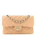 Caviar Quilted Small Double Flap Beige