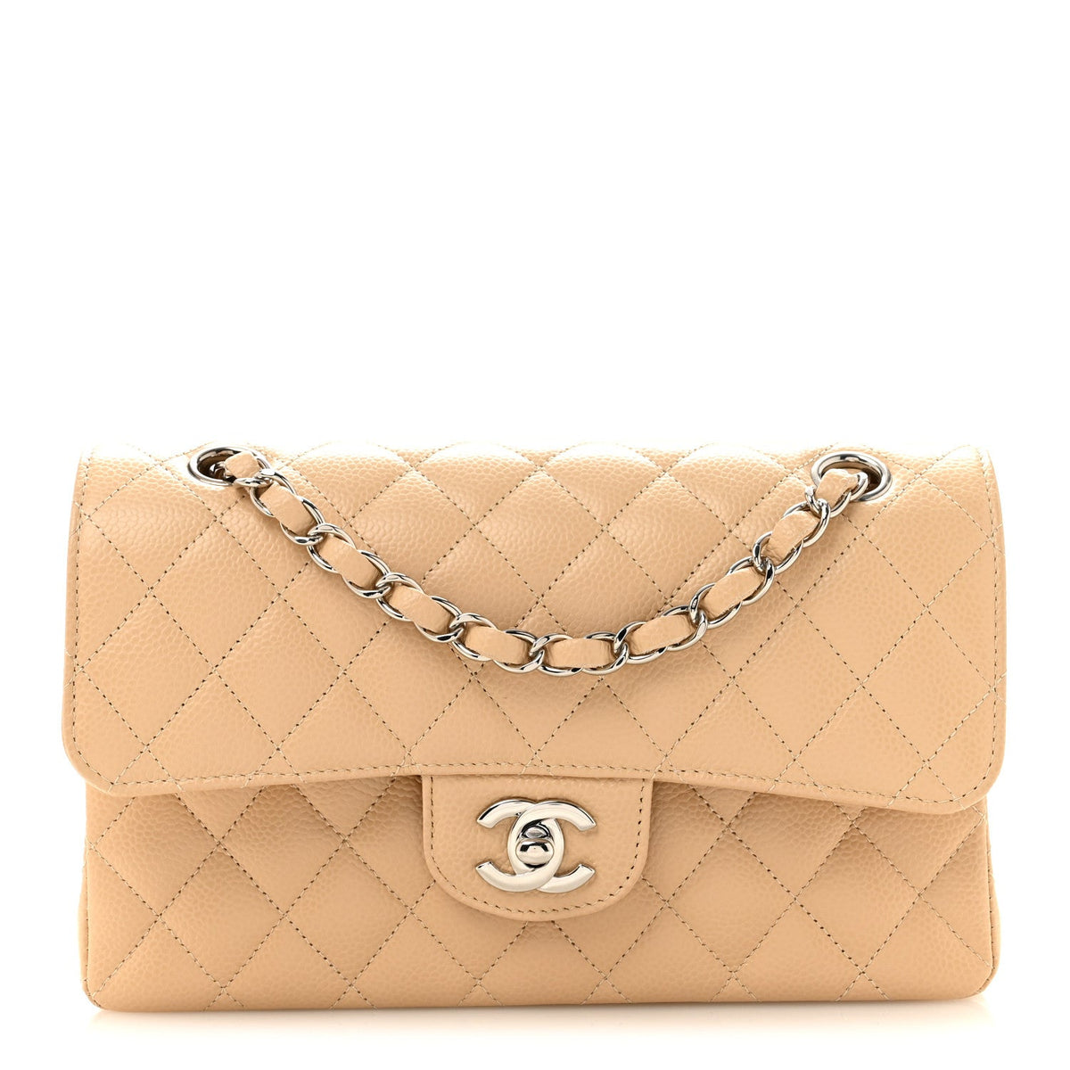 Caviar Quilted Small Double Flap Beige