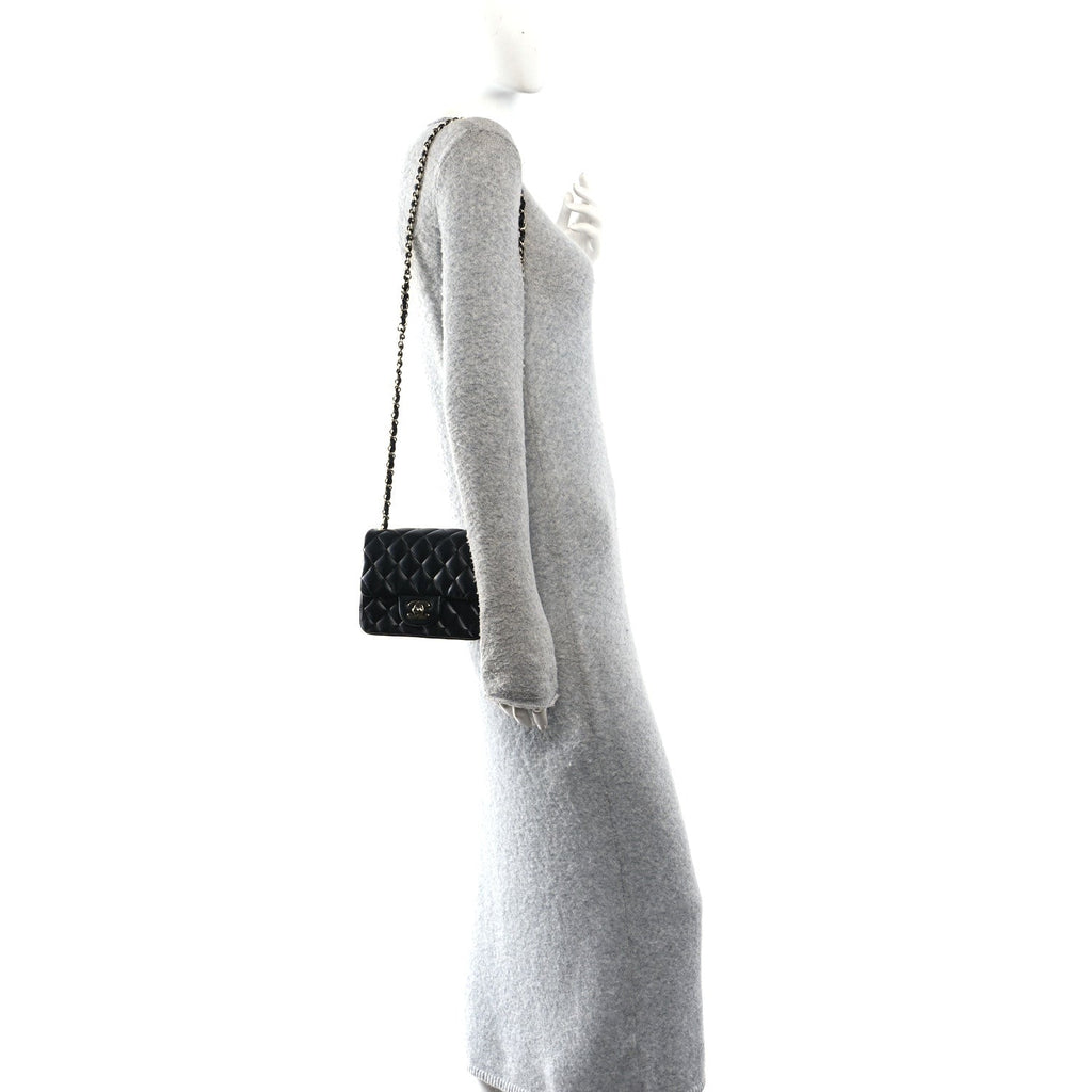 Lambskin Quilted Mini Square Flap Black