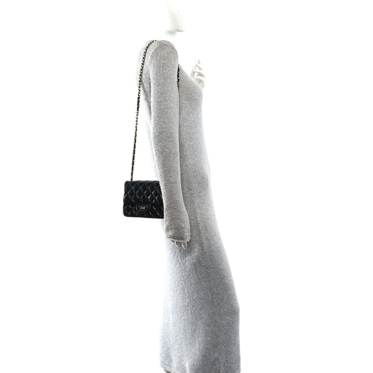 Lambskin Quilted Mini Square Flap Black