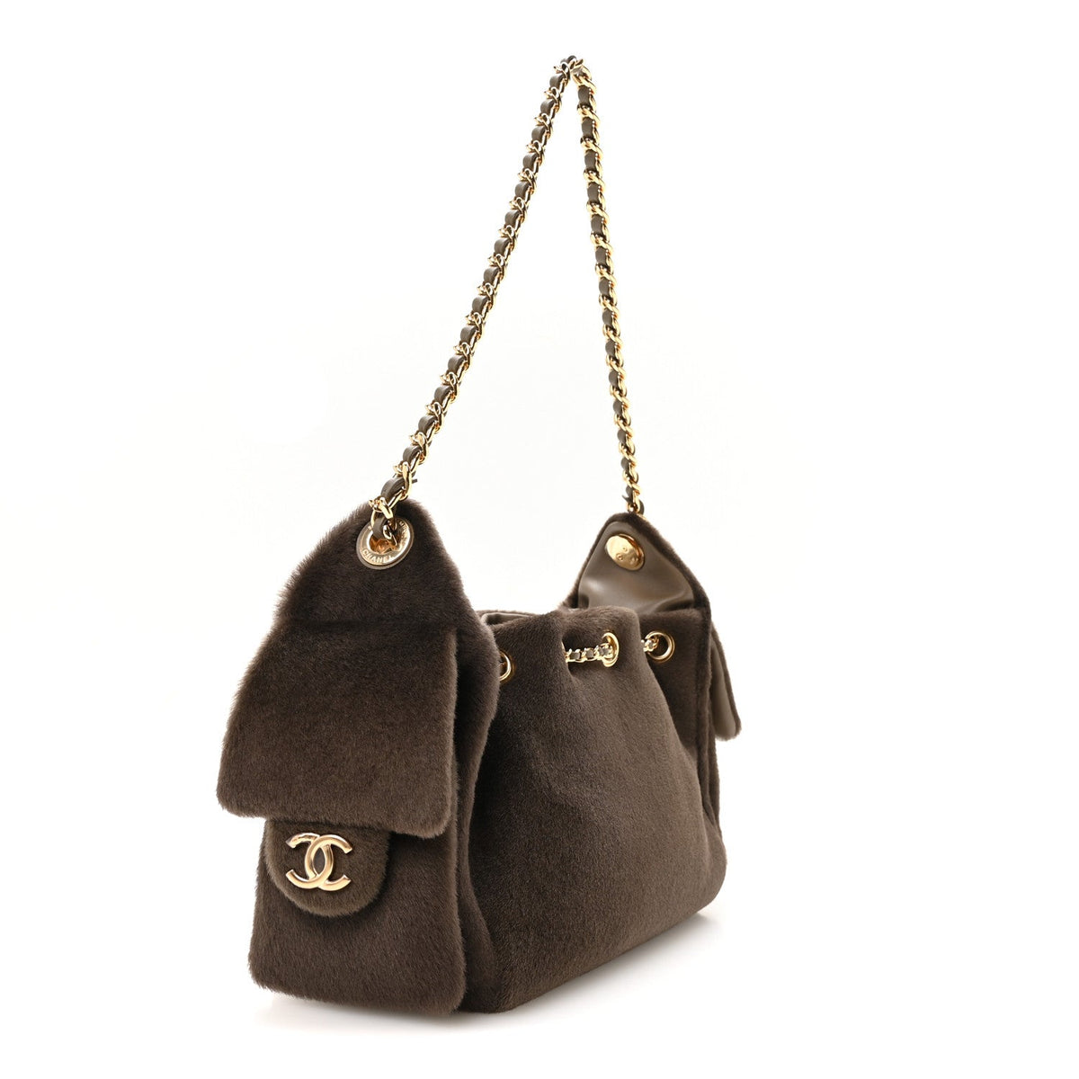 Pony Hair Mini Chanel 25 Handbag Dark Khaki