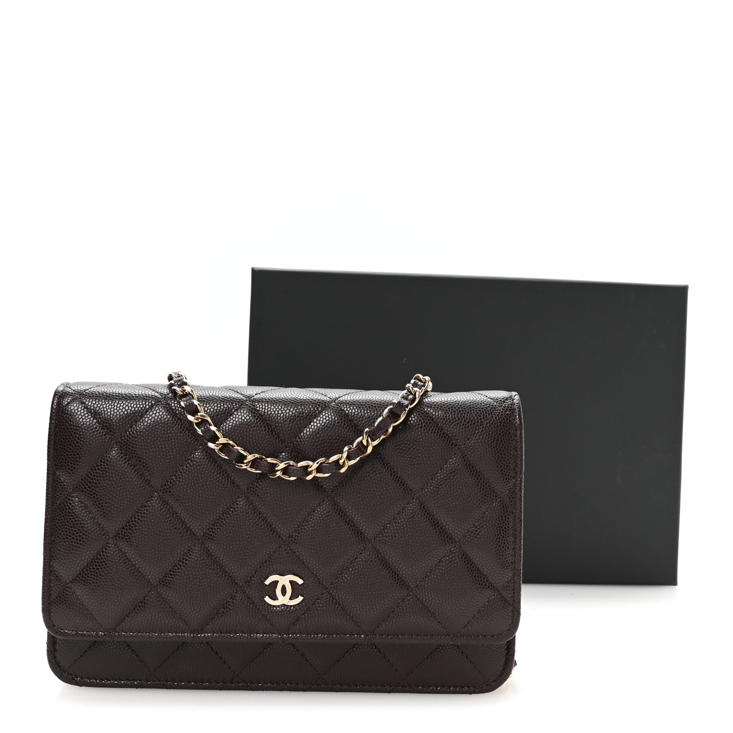 Caviar Quilted Wallet on Chain WOC Dark Brown