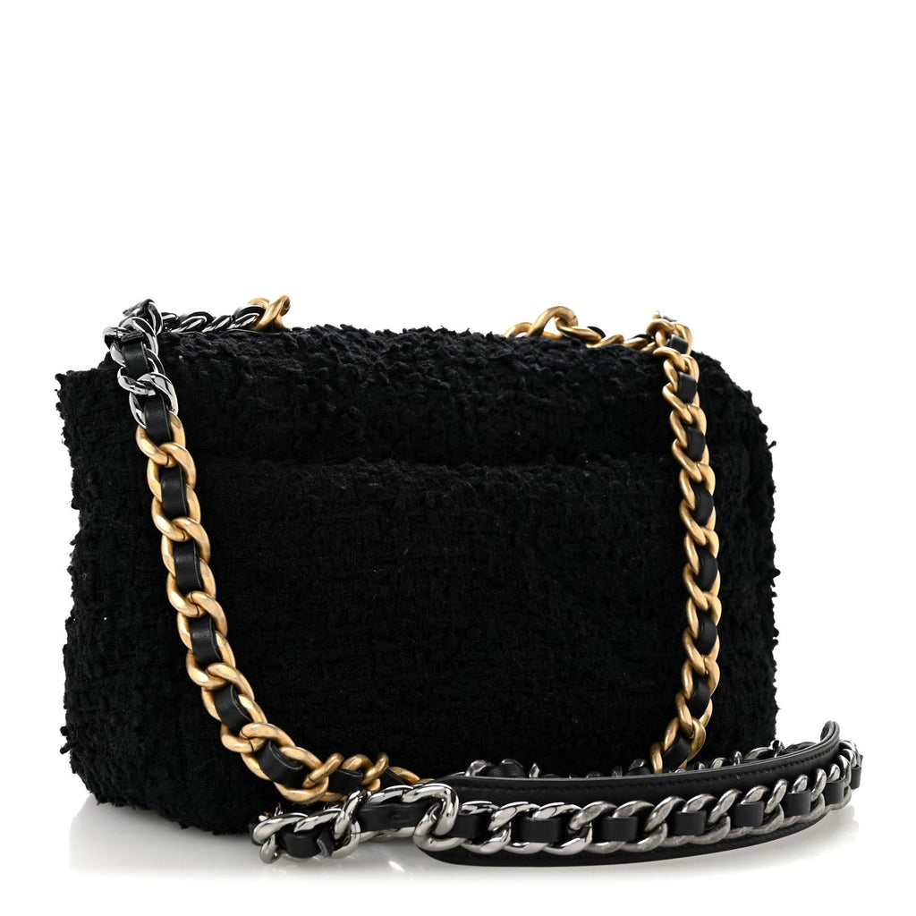 Tweed Quilted Medium Chanel 19 Flap Black