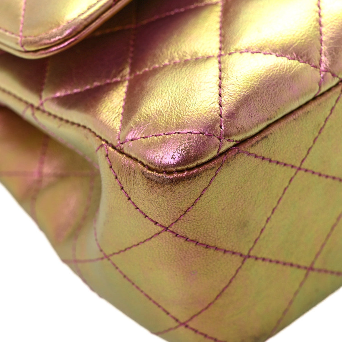Iridescent Lambskin Quilted Medium Double Flap Purple
