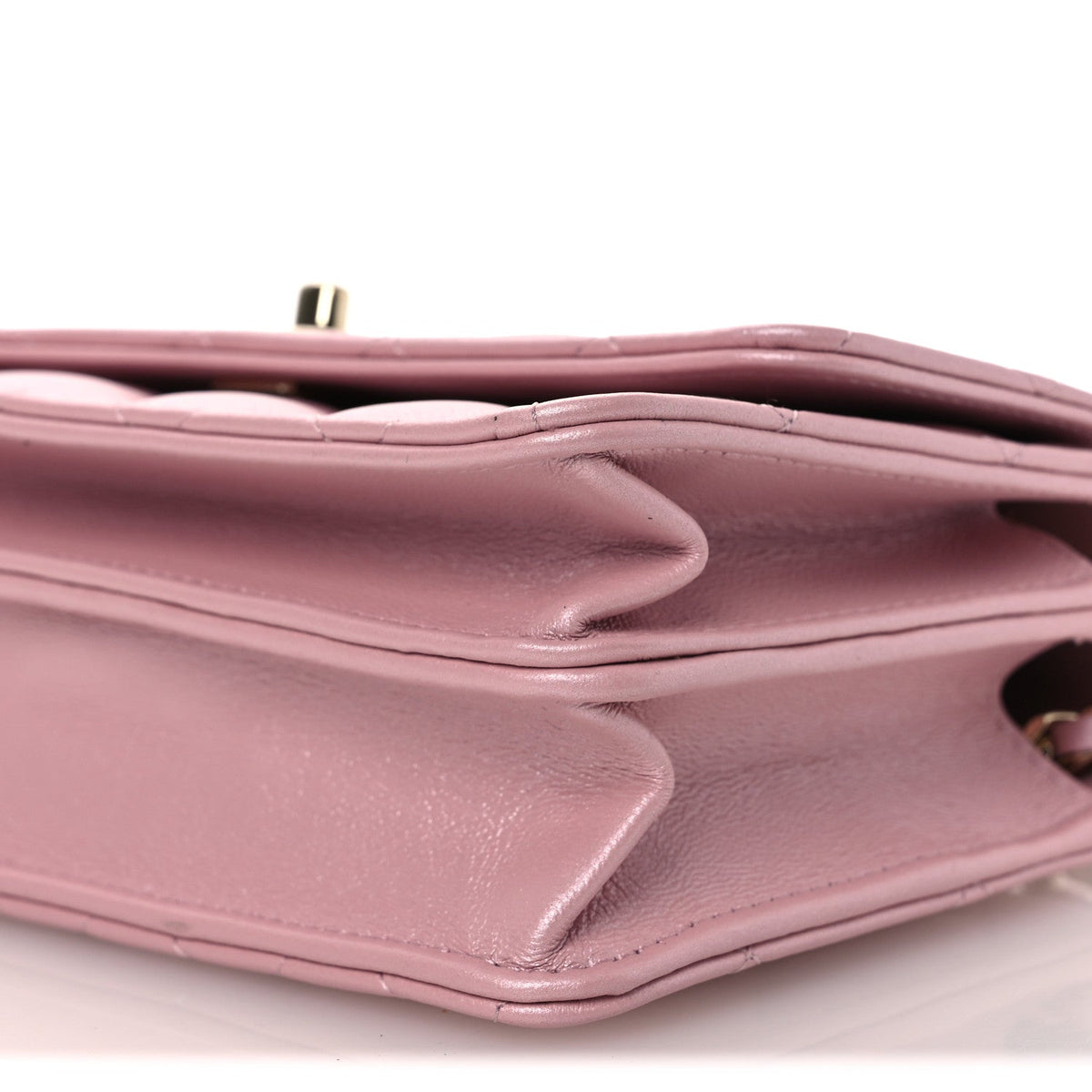 Pearly Lambskin Quilted Charms Wallet On Chain WOC Light Pink