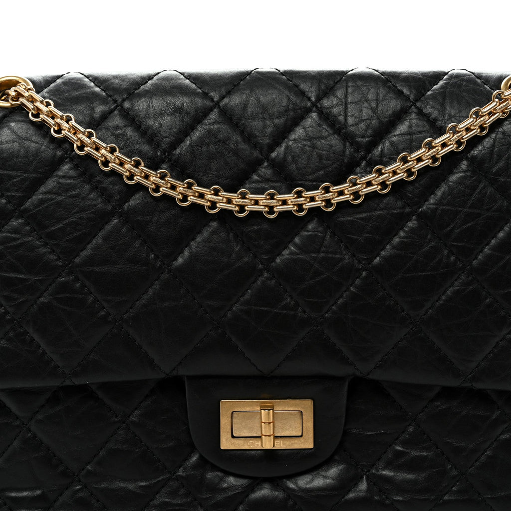 Aged Calfskin Quilted 2.55 Reissue 227 Flap Black