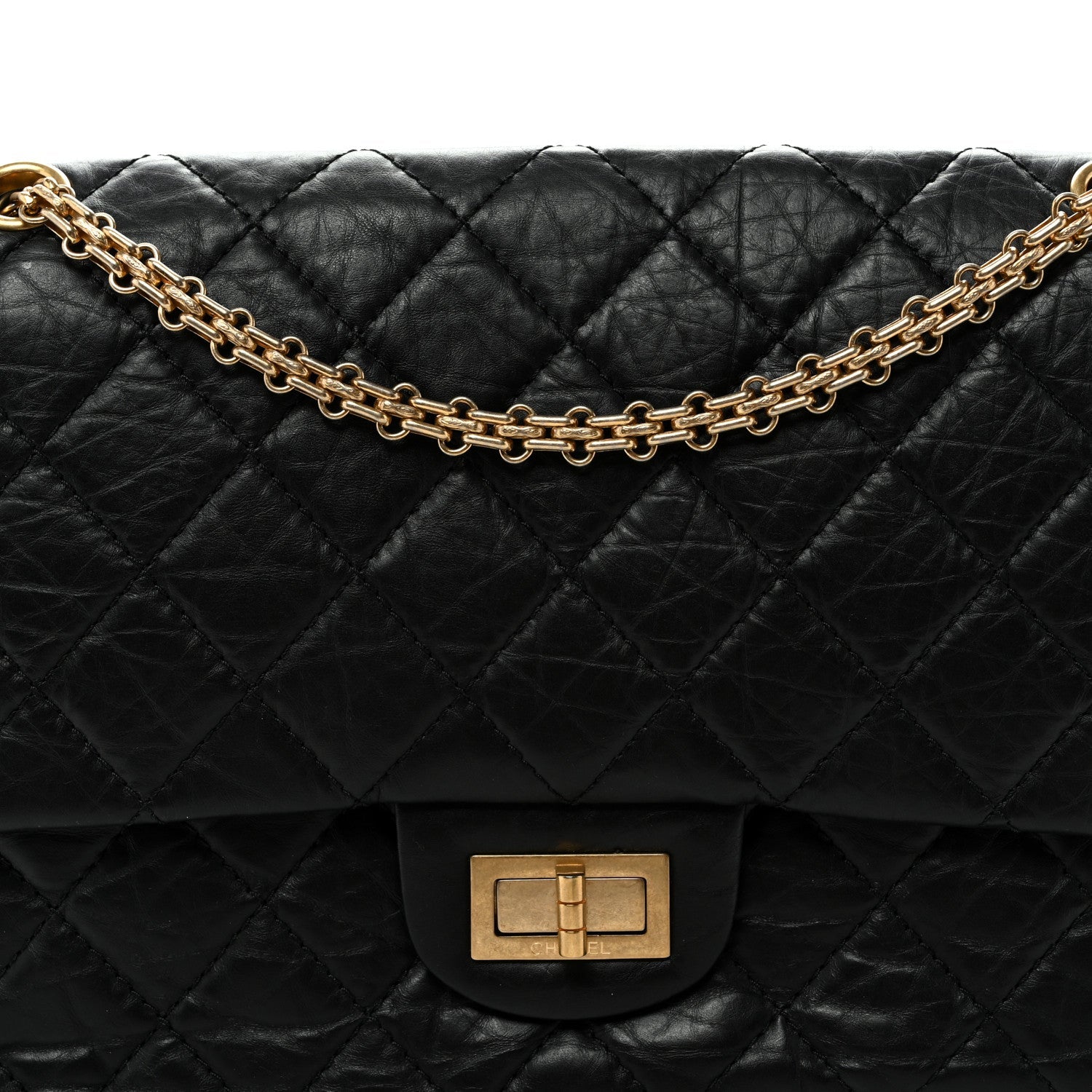 Aged Calfskin Quilted 2.55 Reissue 227 Flap Black