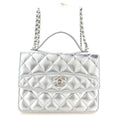 Metallic Caviar Quilted Top Handle Wallet on Chain WOC Silver