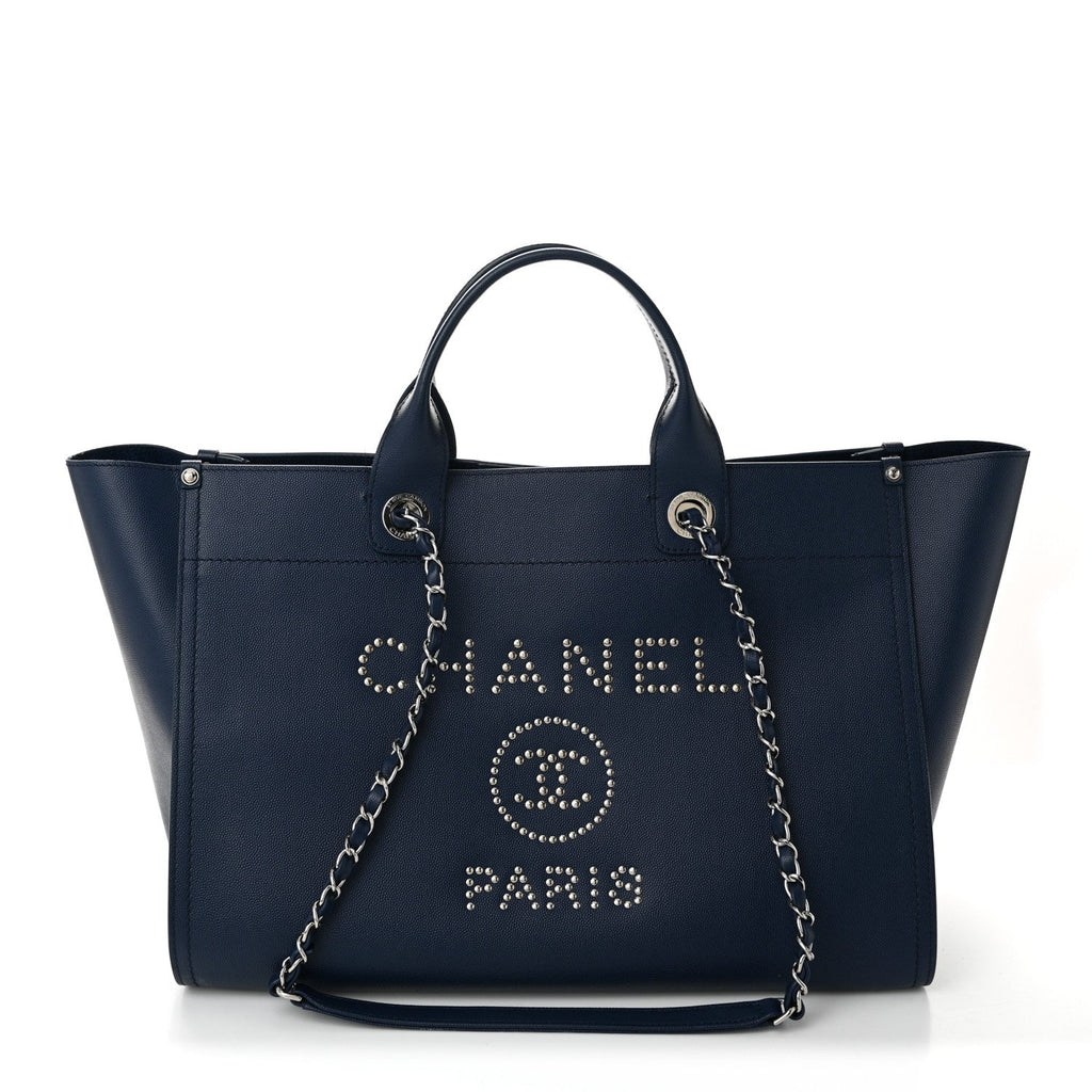 Caviar Medium Studded Deauville Tote Navy