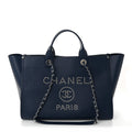 Caviar Medium Studded Deauville Tote Navy