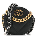 Shiny Goatskin Quilted Chanel 19 Round Clutch With Chain Black
