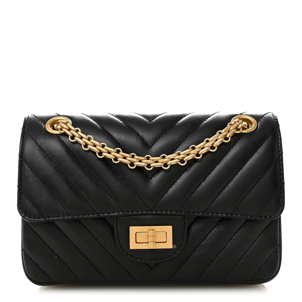 Aged Calfskin Chevron Quilted 2.55 Reissue Mini Flap Black