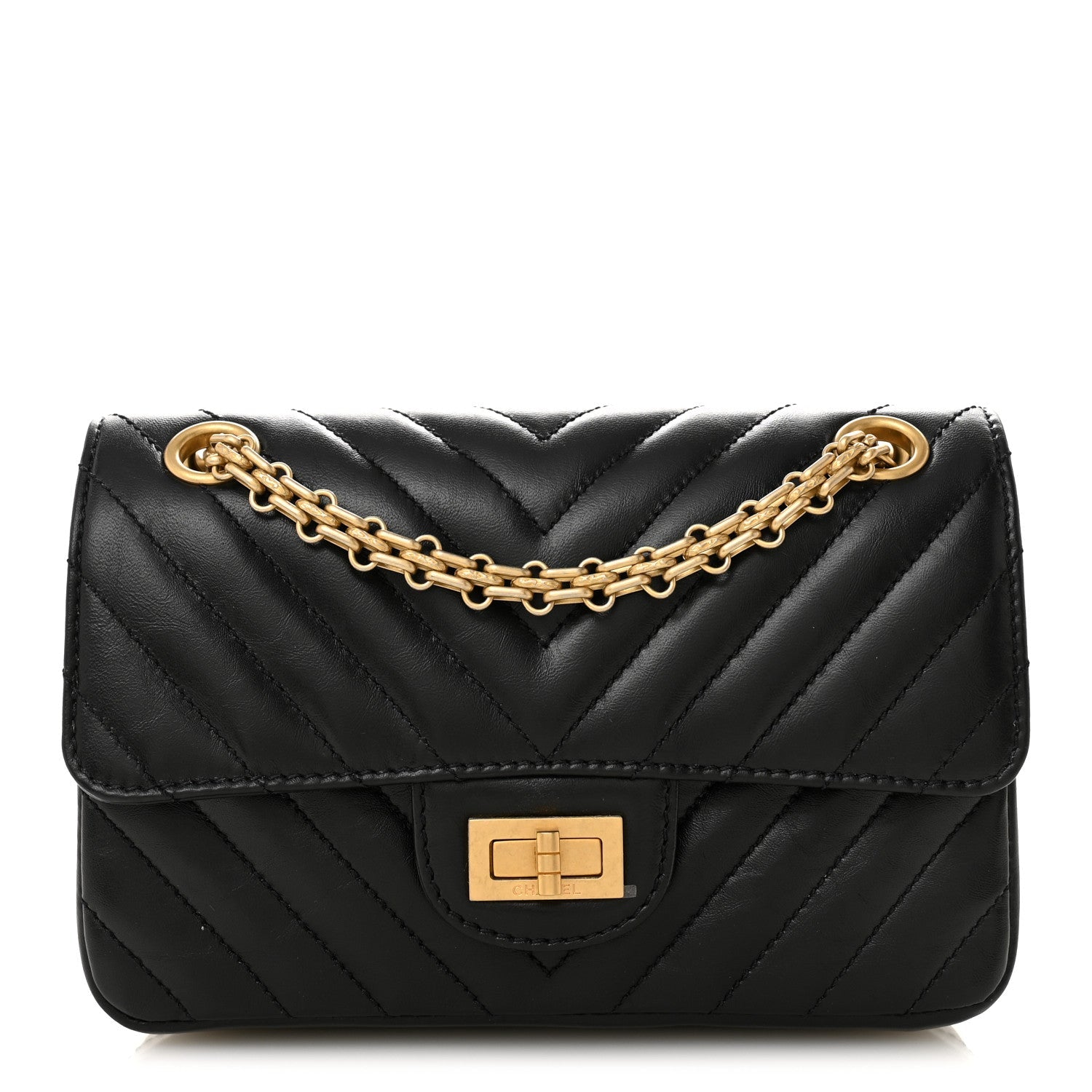 Aged Calfskin Chevron Quilted 2.55 Reissue Mini Flap Black