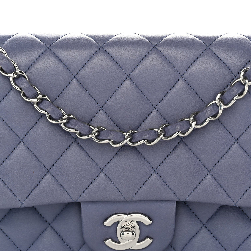 Lambskin Quilted Medium Double Flap Blue