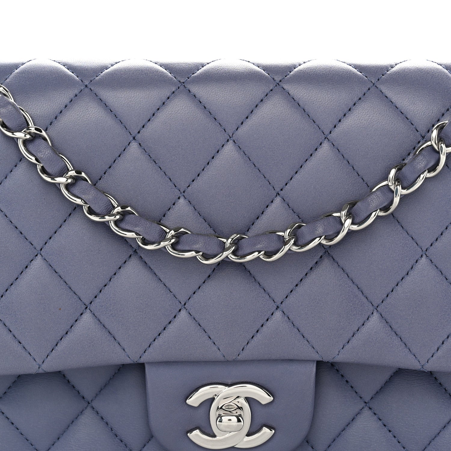 Lambskin Quilted Medium Double Flap Blue