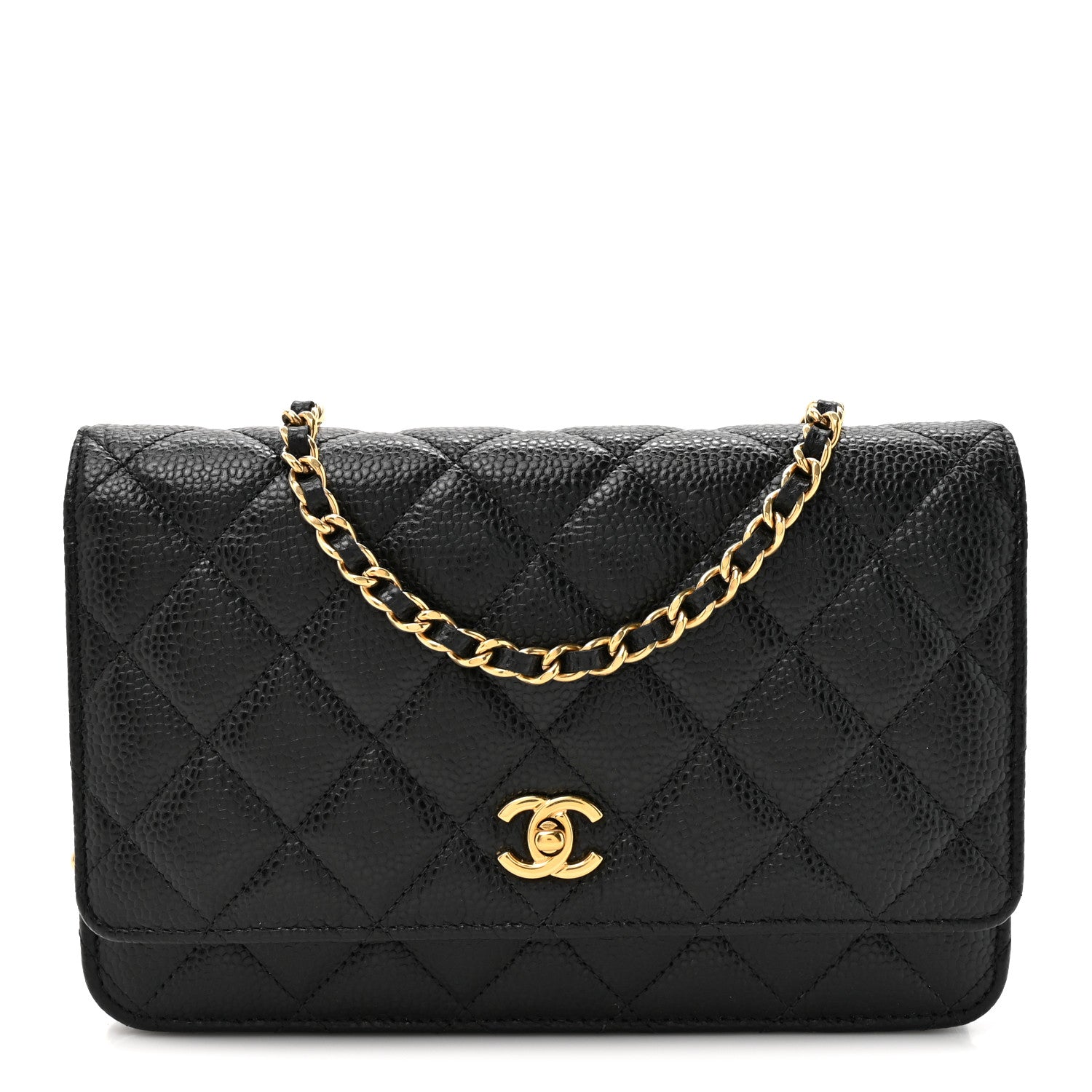 Caviar Quilted CC Turnlock Wallet On Chain WOC Black