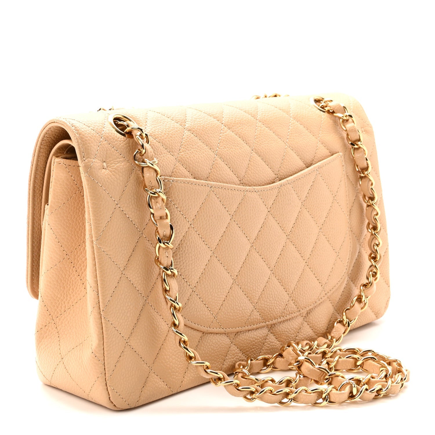 Caviar Quilted Medium Double Flap Beige