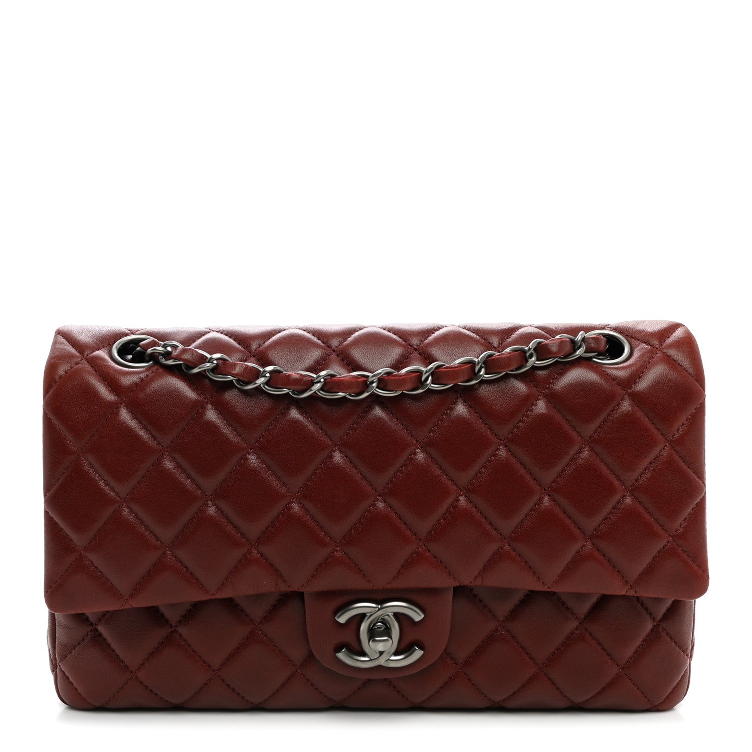Lambskin Quilted Medium Double Flap Burgundy