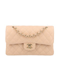 Caviar Quilted Small Double Flap Beige