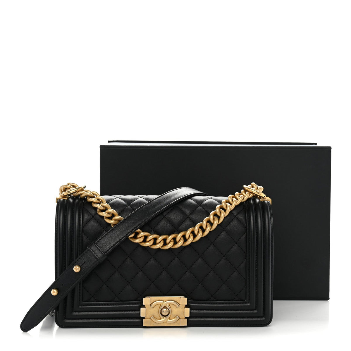 Calfskin Quilted Medium Boy Flap Black