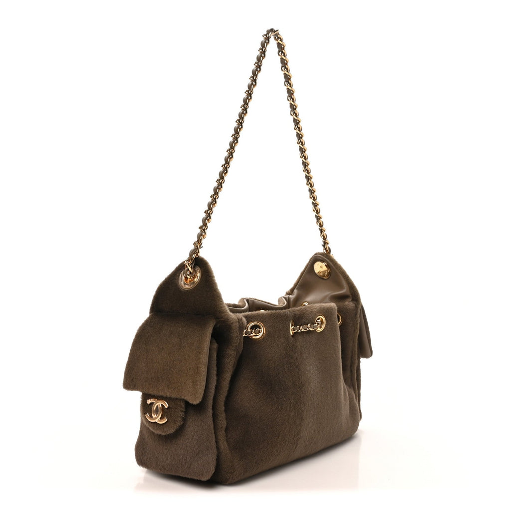Pony Hair Mini Chanel 25 Handbag Dark Khaki