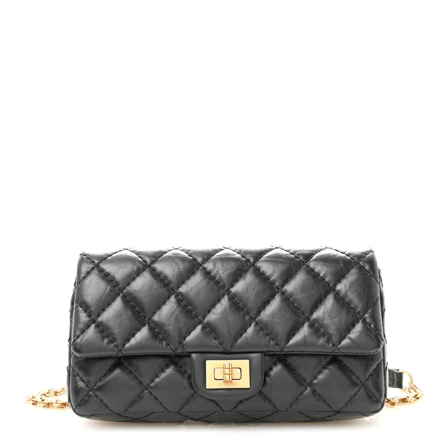Aged Calfskin Quilted 2.55 Reissue Chain Waist Bag Black