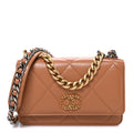 Lambskin Quilted Chanel 19 Wallet On Chain WOC Brown