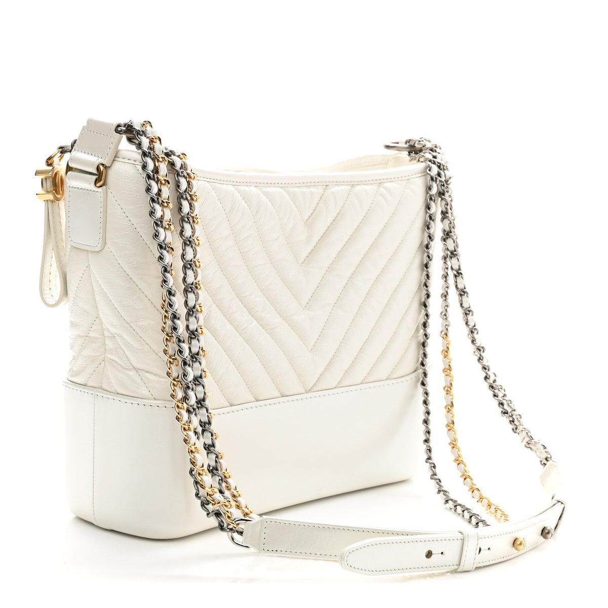 Aged Calfskin Chevron Quilted Medium Gabrielle Hobo White