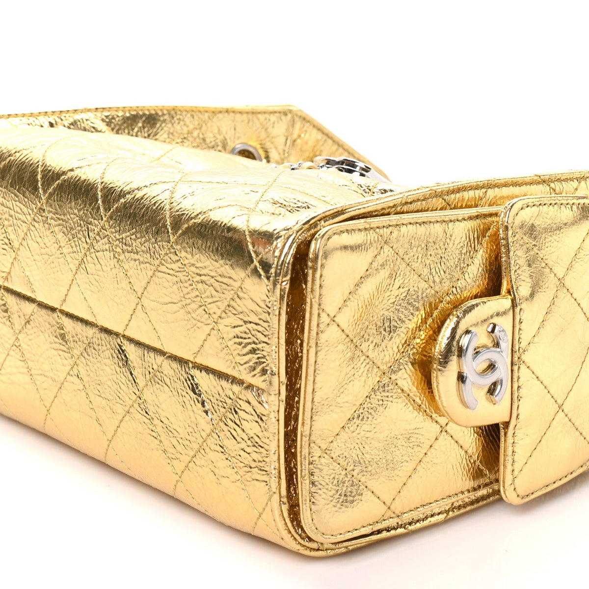 Metallic Aged Calfskin Quilted Mini Chanel 25 Handbag Gold