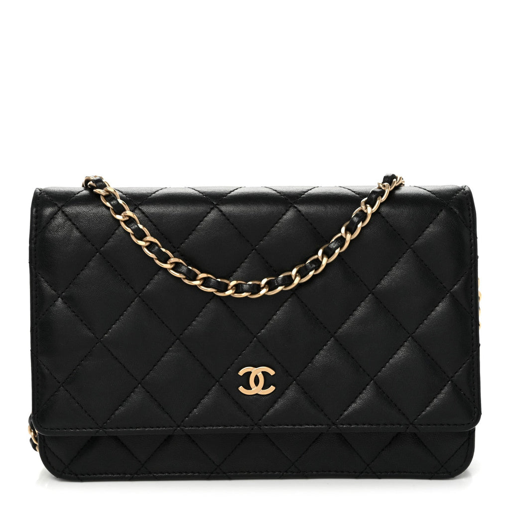 Lambskin Quilted Wallet On Chain WOC Black
