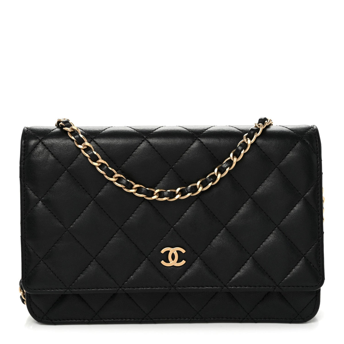 Lambskin Quilted Wallet On Chain WOC Black