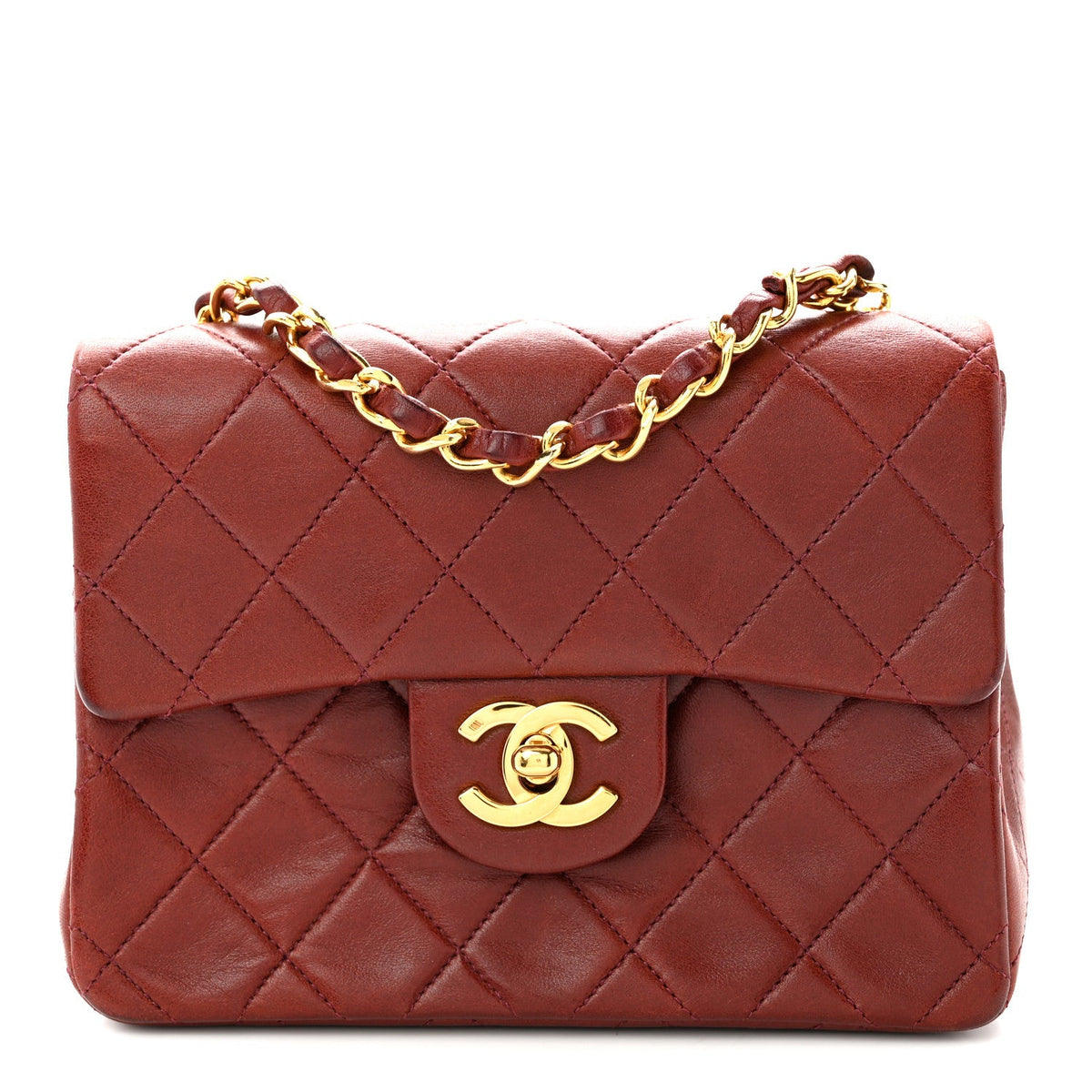 Lambskin Quilted Mini Square Flap Burgundy
