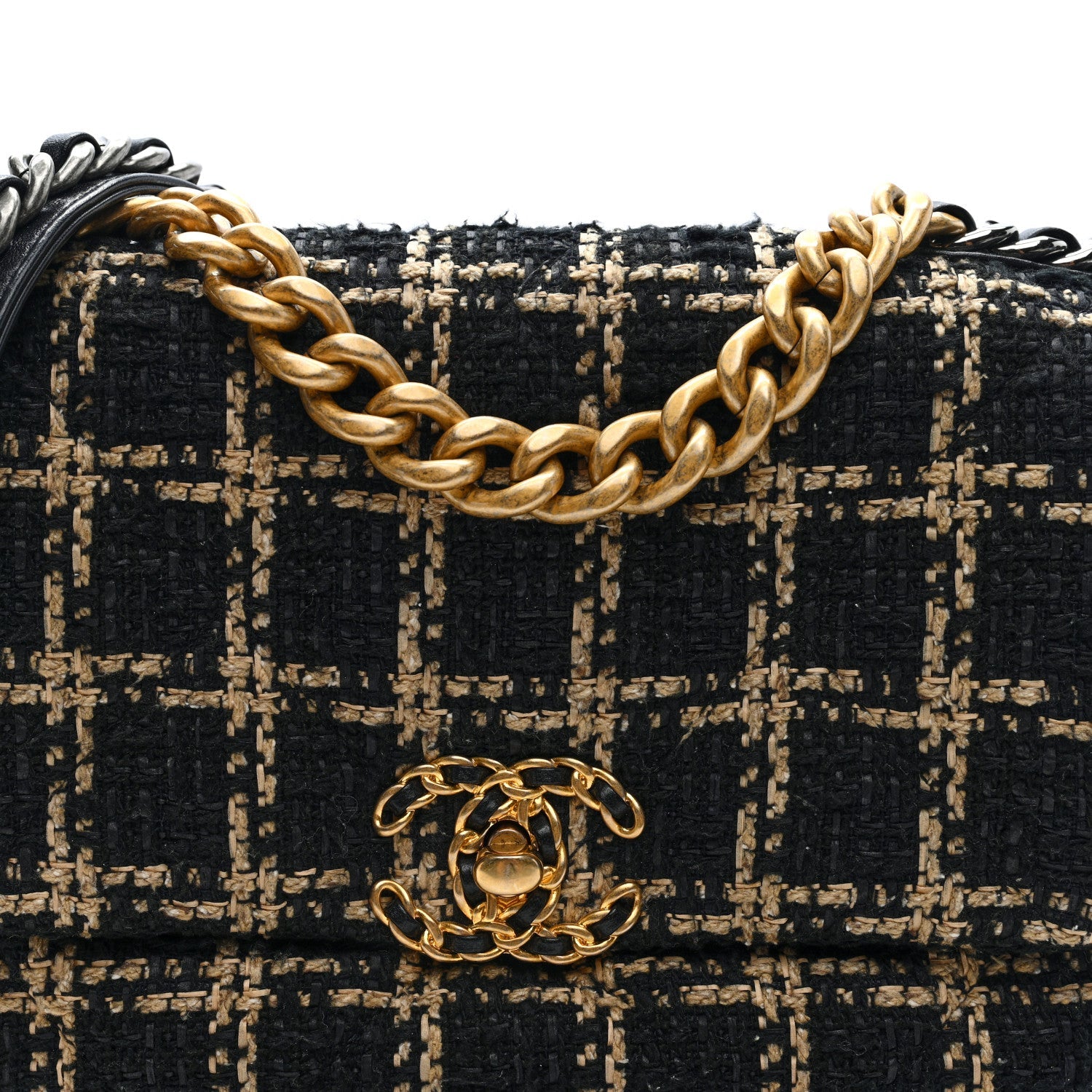 Tweed Quilted Medium Chanel 19 Flap Black Beige
