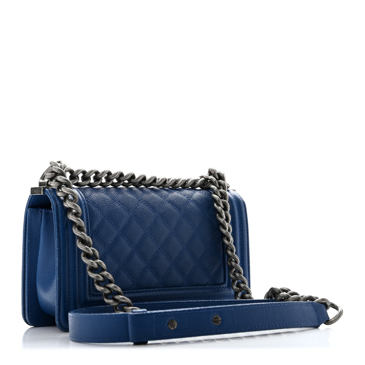Caviar Quilted Small Boy Flap Dark Blue