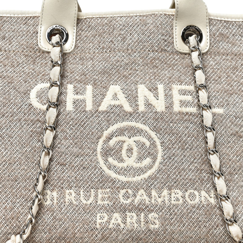 Mixed Fibers Calfskin Medium Deauville Tote Beige