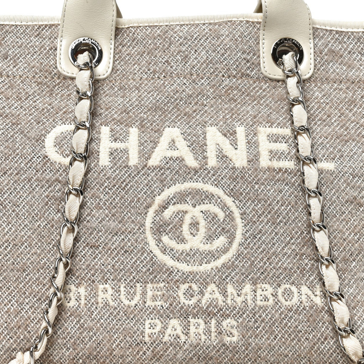 Mixed Fibers Calfskin Medium Deauville Tote Beige