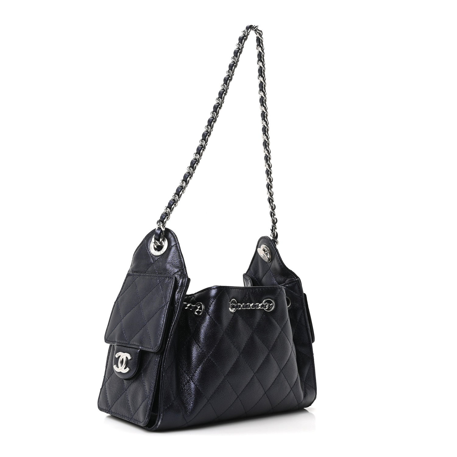 Metallic Caviar Quilted Mini Chanel 25 Handbag Dark Blue