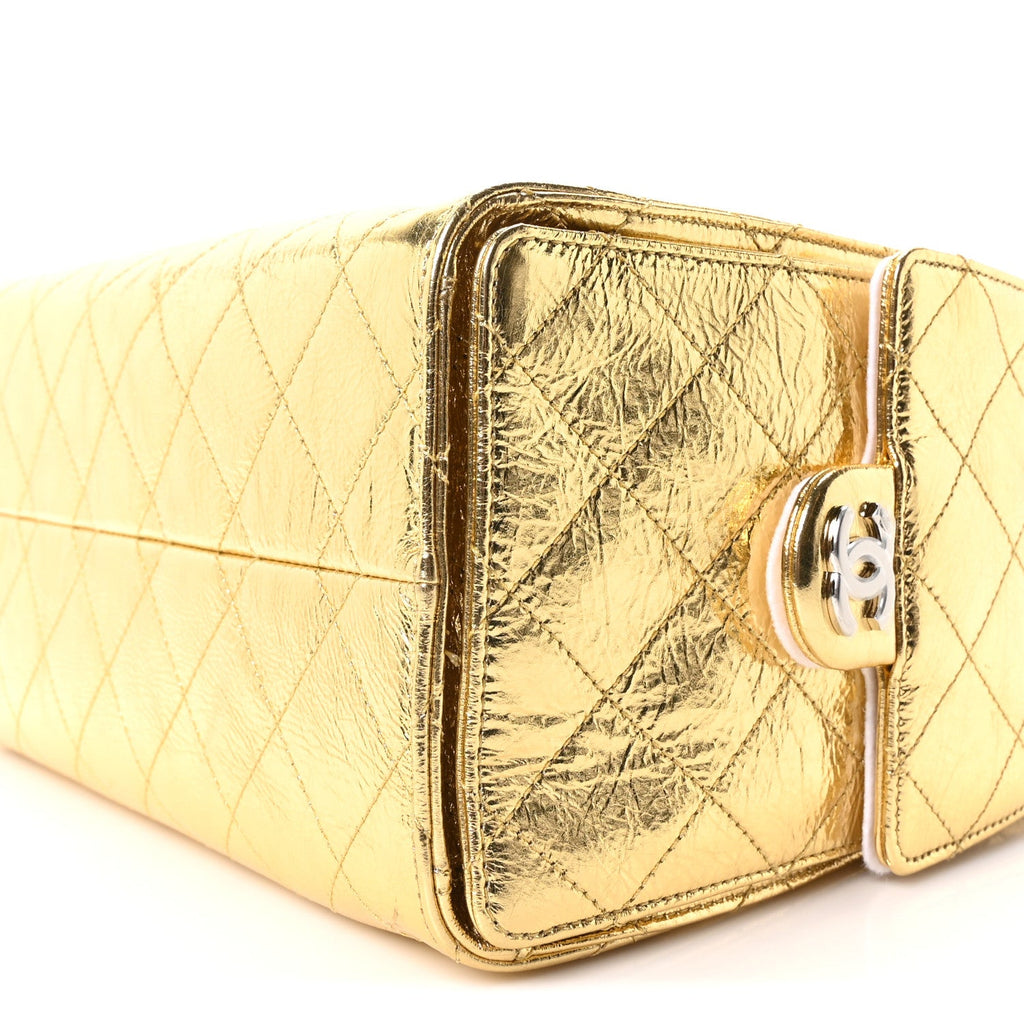 Metallic Aged Calfskin Quilted Small Chanel 25 Handbag Gold
