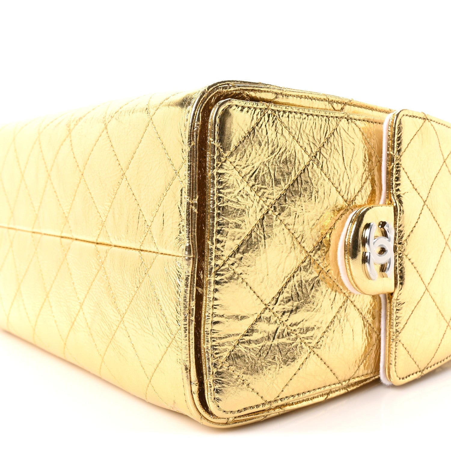Metallic Aged Calfskin Quilted Small Chanel 25 Handbag Gold